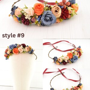 Flower crown flower headpiece orange flower hair piece wedding floral crown flower girls burgundy orange blue plum style #9