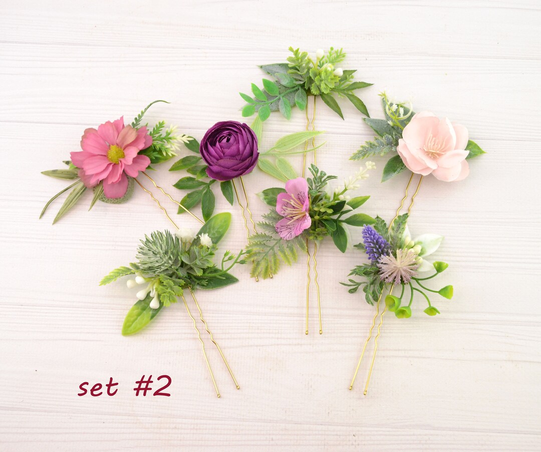 Flower Hair Pins Greenery Headpiece Rustic Wedding Flower Pins Etsy