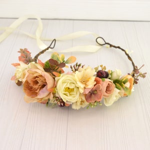 Fall Floral hair crown Fall Flower headpiece Beige Ivory Floral hair piece Fall Wedding hair piece flowers Boho Rustic wedding hair