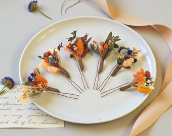 Rust hair pins wedding headpiece bridal Boho hair pins with dried greenery Eucalyptus hair piece Bridal Rustic wedding hair pins for women