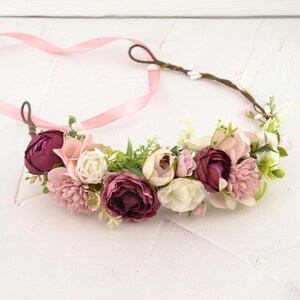 Flower headpiece girls Flower girl flower crown wedding pink white Boho hair piece with flowers Hair crown for kids Bridesmaid hair wreath