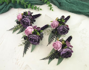 Black plum floral arm corsage deep purple violet wedding wrist piece for bridesmaids women flower accessory for bridesmaid gothic wedding