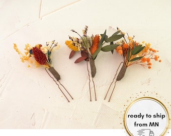 Rust hair pins wedding headpiece bridal Boho hair pins with dried greenery Eucalyptus hair piece Bridal Rustic wedding hair pins for women