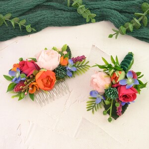 Hot Pink Flower Corsage & Boutonniere Set: Bright Wedding Accessories