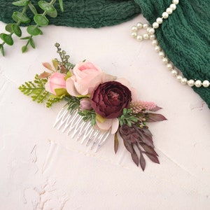 Flower comb wedding flower headpiece bridal flower hair comb women blush pink burgundy image 4