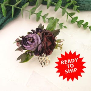 Plum Purple Burgundy Comb Flowers for Hair Floral Hair Comb Bridal Wedding headpiece Flower Hair Bride Head piece Purple wedding hairpiece