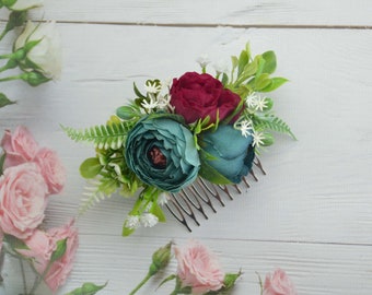Boho wedding flower hair Comb Bridal flower headpiece for women Ready to ship small floral comb with peony Decorative hair comb Fake Flower
