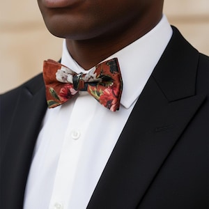 Rust bowtie for men Wedding suspenders for boys Elastic suspenders for Best Man Fall wedding Bow tie for Groom