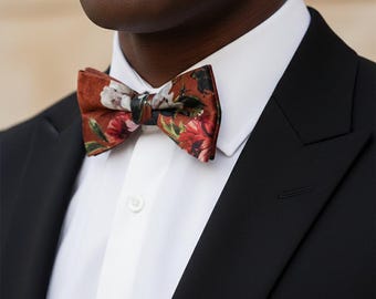 Rust bowtie for men Wedding suspenders for boys Elastic suspenders for Best Man Fall wedding Bow tie for Groom