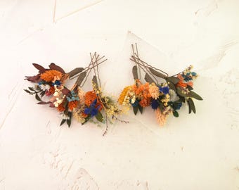 Rust hair pins wedding headpiece bridal Rustic hair pins with dried greenery Fall hair piece Bridal Rustic wedding hair pins for bridesmaids