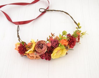 Flower crown wedding - flower headpiece bridal - floral hair accessories for bride - fall wedding crown