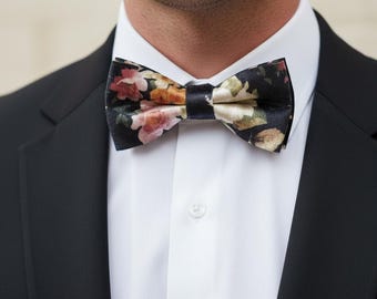 Self tie floral black Wedding bowtie velvet Selftied bow tie for boys Men Accessories Dark Wedding Ring bearer Bowtie Rustic Wedding