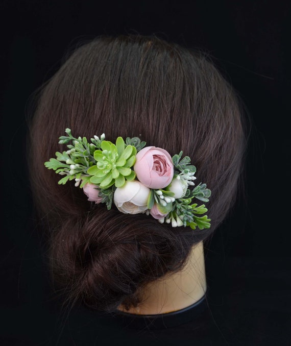 Succulent Flower Hair Comb Botanical Headpiece Bridal Floral Etsy