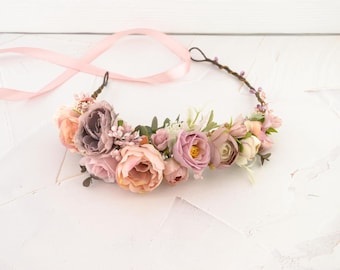 Bridal flower headband flower hair accessories flower hair wreath dusty rose dusty purple Flower crown adult Floral hair crown women halo
