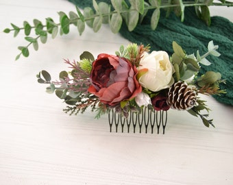 Flower hair piece wedding floral headpiece bridal hair comb with flowers bridal hairpiece red white