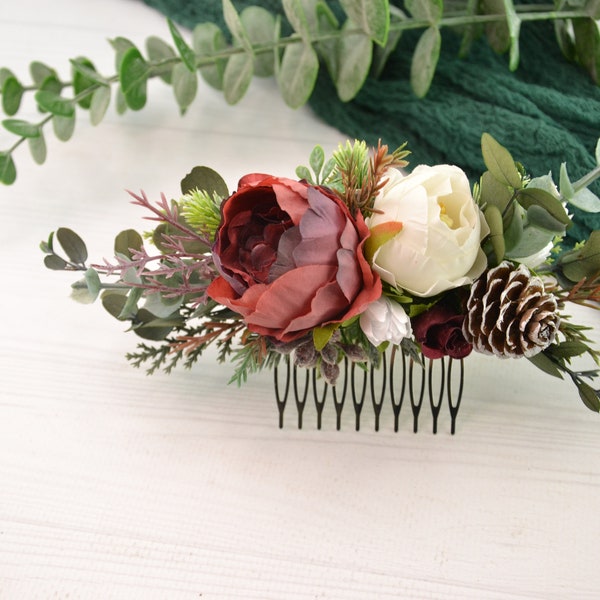 Flower hair piece wedding floral headpiece bridal hair comb with flowers bridal hairpiece red white