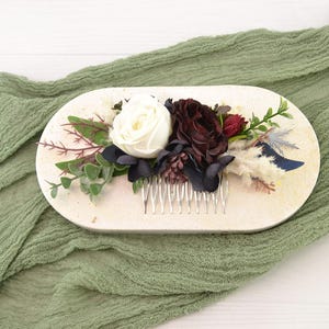 Wedding flower hair comb for brides Bridal headpiece with flowers Boho wedding hair comb Bridesmaid hair comb floral headpiece burgundy navy