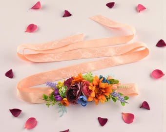 Bright Wedding belt for dress Maternity sash Floral belt for baby shower Flower belt flower girl Bridal belt Maternity belt Orange wedding