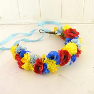 Ukrainian headband for women Yellow blue flower crown Made in Ukraine flower head wreath Hair halo for girl Floral hairpiece Flower headpiec
