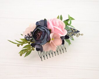 Wedding flowers hair Navy Blush hair flower comb Floral head piece for flower girl headpiece Flower accessories Flower comb Blue Pink combs