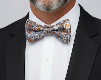 Dusty Blue Bow tie Floral Boy's oufit Rust wedding suspenders Boho wedding Necktie Groomsmen Pretie bowtie for Groom Bestman