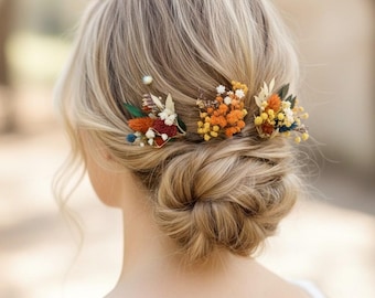 Rust hair pins wedding headpiece bridal Boho hair pins with dried greenery Eucalyptus hair piece Bridal Rustic wedding hair pins for women
