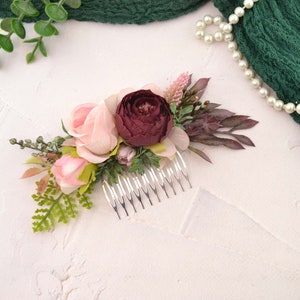 Flower comb wedding flower headpiece bridal flower hair comb women blush pink burgundy image 3