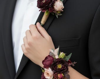 Prom boutonniere Burgundy Flower hand corsage dusty pink Prom wrist corsage for grils Burgandy Maroon Marsala Buttonhole READY to ship
