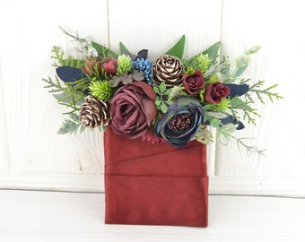 Pocket boutonniere burgundy navy pocket boutonniere for groom winter wedding groomsman boutonniere groom flowers burgandy blue
