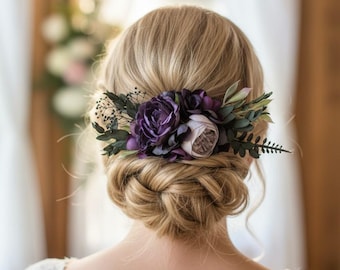 Plum wedding headpiece Purple flower hair piece Bridal Hair comb Bridesmaids Mother of the bride Hair accessories deep plum black