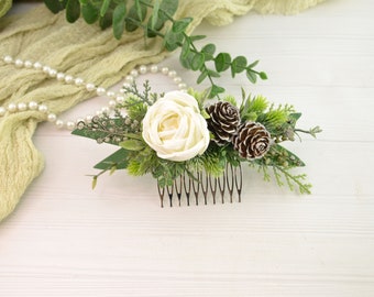 Ivory flower hair piece wedding, winter wedding flower hair comb bridal hair accessories floral hairpiece bride