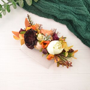wedding comb burgundy orange flower hair comb floral comb bridal hair accessories floral hairpiece flower headpiece boho hair clip for bride image 8