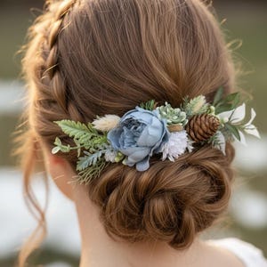 Wedding flower comb flower hair comb dusty blue winter wedding hair piece floral hair piece for women bridesmaids head piece winter wedding