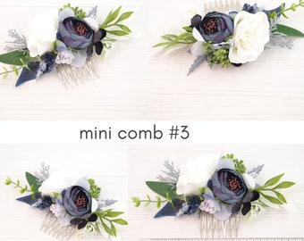 Flower hair comb navy dusty blue Floral hair piece for bride Flower headpiece wedding