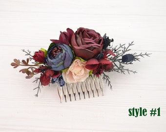 Floral Hair Comb Burgundy Flower Hairpiece Burgundy Wedding hair flowers NAVY Bridal hair piece floral