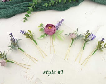 Flower hair pins Greenery for hair Floral hair pins bridal Boho hair piece wedding Flower girls headpiece Bridesmaids Pink Blue Ivory White