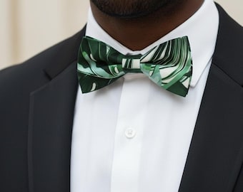 Palm green bowtie for men Emerald suspenders for boys Groom suspenders for Best Man Fall wedding Bow tie for Groom Floral Necktie for Boy
