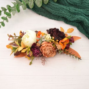 wedding comb burgundy orange flower hair comb floral comb bridal hair accessories floral hairpiece flower headpiece boho hair clip for bride image 3