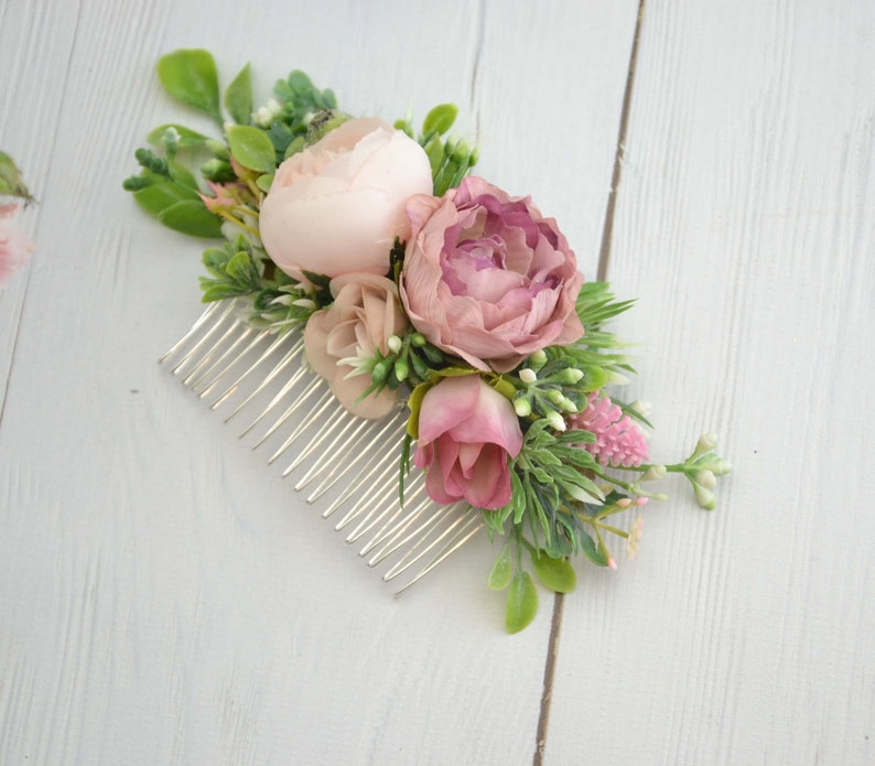 Wedding headpiece,Bridal hair comb,Bridal flower comb,Bridesmaid hair comb,Flower hair piece Summer flower comb Blush floral hair piece