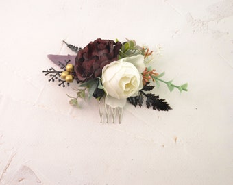 Flower hair comb - flower comb wedding - flower comb bridal - flower comb for bride - burgundy black gold ivory