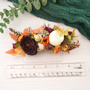 wedding comb burgundy orange flower hair comb floral comb bridal hair accessories floral hairpiece flower headpiece boho hair clip for bride image 5