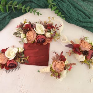 corsage for beige dress Terracotta & Beige Wrist Corsage Silk Flower  Rinlong Flower