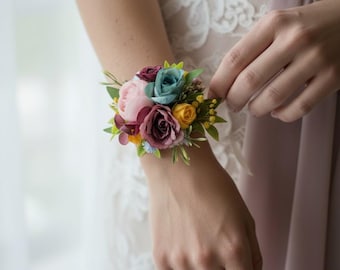 Prom hand corsage Orange Blue Flower Corsage Women Bright Flower accessories Pocket Boutonniere for Man Flower Boutonniere