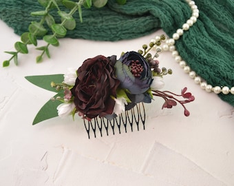 Navy burgundy flower hair comb Bridal Flower headpiece bridal floral headpieces for women floral hair comb wedding