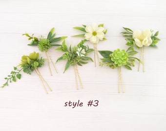 Wedding hair pins for girls Floral hair pins for Bridesmaids Floral hair piece pink green Rustic hair piece with flowers Bridal head piece