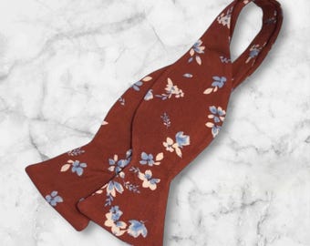 Terracotta floral bowtie suspenders boys groom outfit necktie best man fall wedding boho groomsmen pocket square