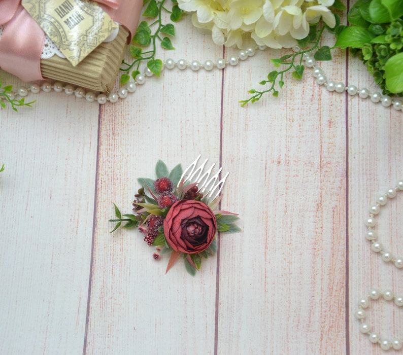 Red flower comb Small headpeice for girl Small flower hair piece for bridesmaid Floral hair decor Red Flower in hair Gift for girlfriend