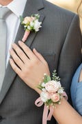 Corsage and boutonniere set Prom Flower corsage Blush White Flower lapel Pin Pink Arm corsage for girls READY to ship Pin Buttonhole