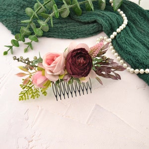Flower comb wedding flower headpiece bridal flower hair comb women blush pink burgundy Flower hair piece bride Flower girls Bridesmaids
