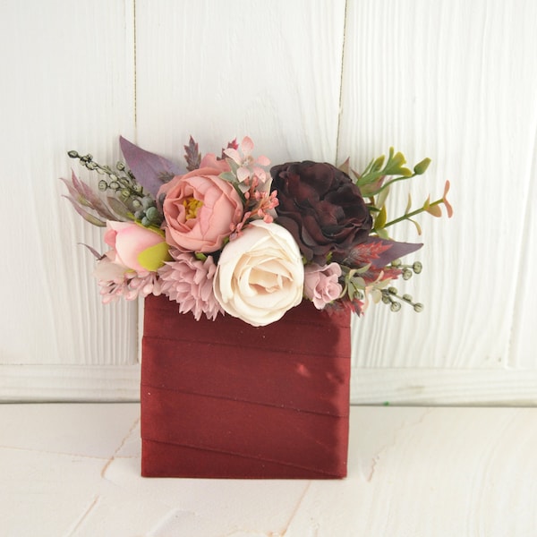Pocket boutonniere for bestman, groom boutonniere pink, groom flowers, wedding boutonniere burugundy dusty pink blush